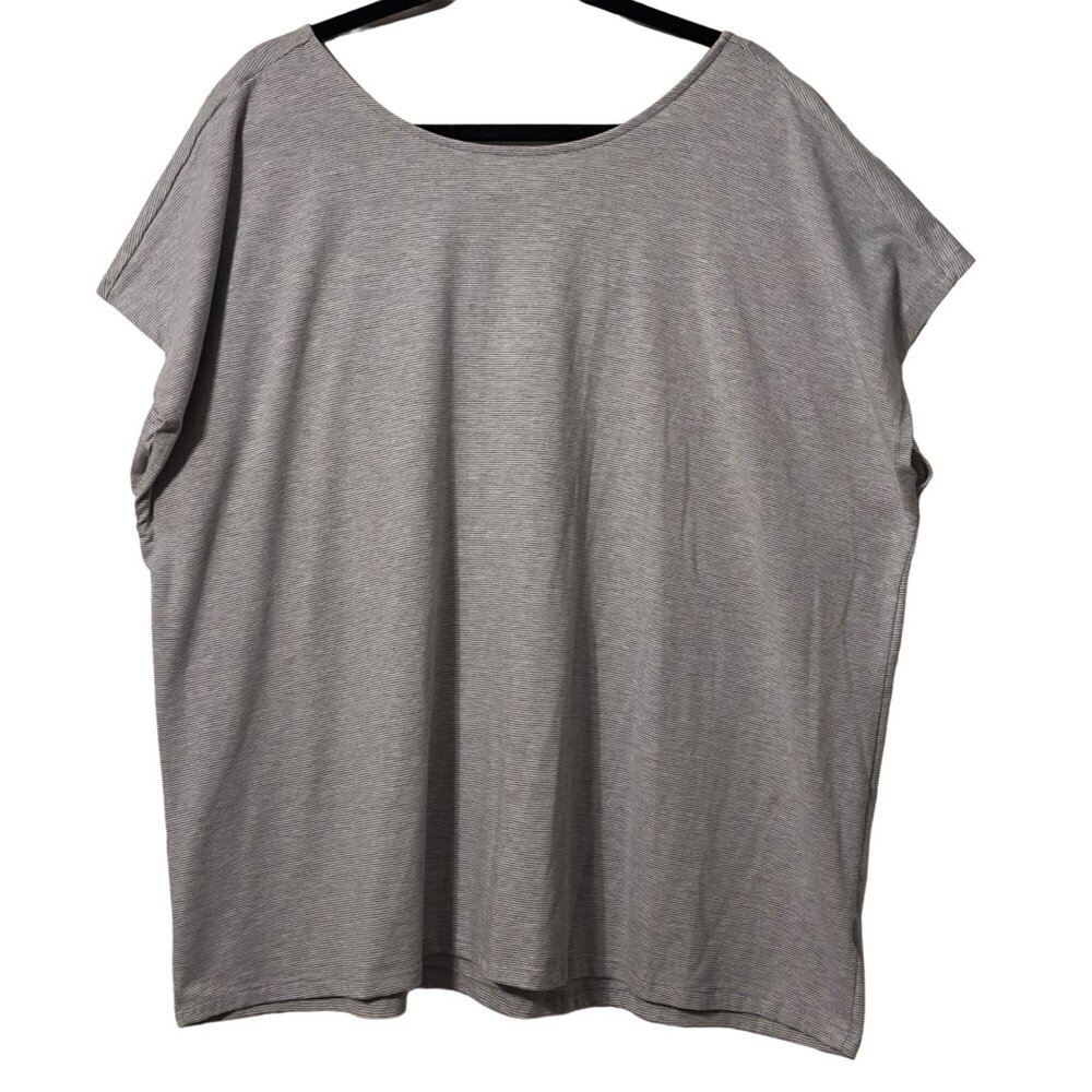 AVA & VIV Pinstripe Cutout & Tie Back Top Gray & White Size 1X